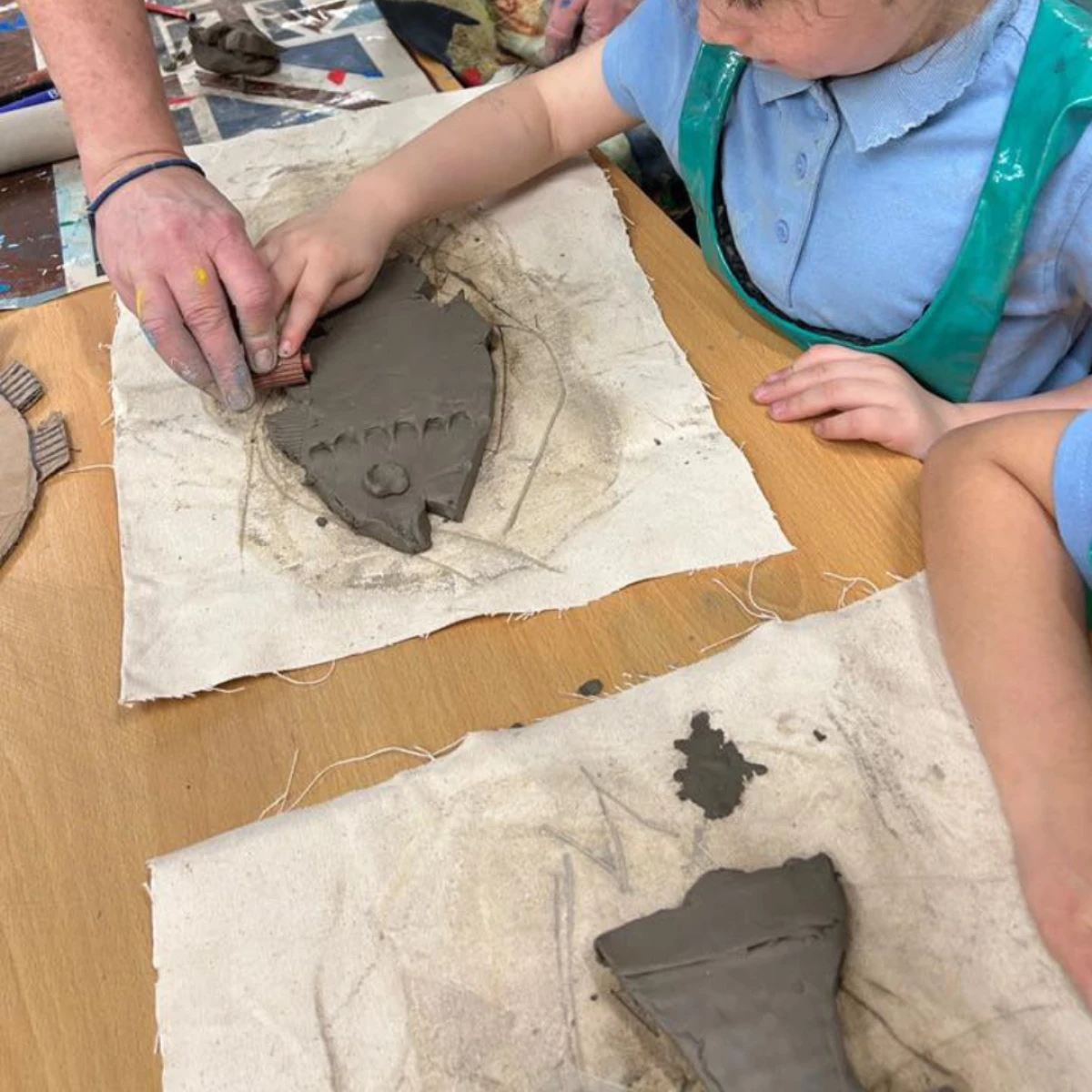 Children making clay art