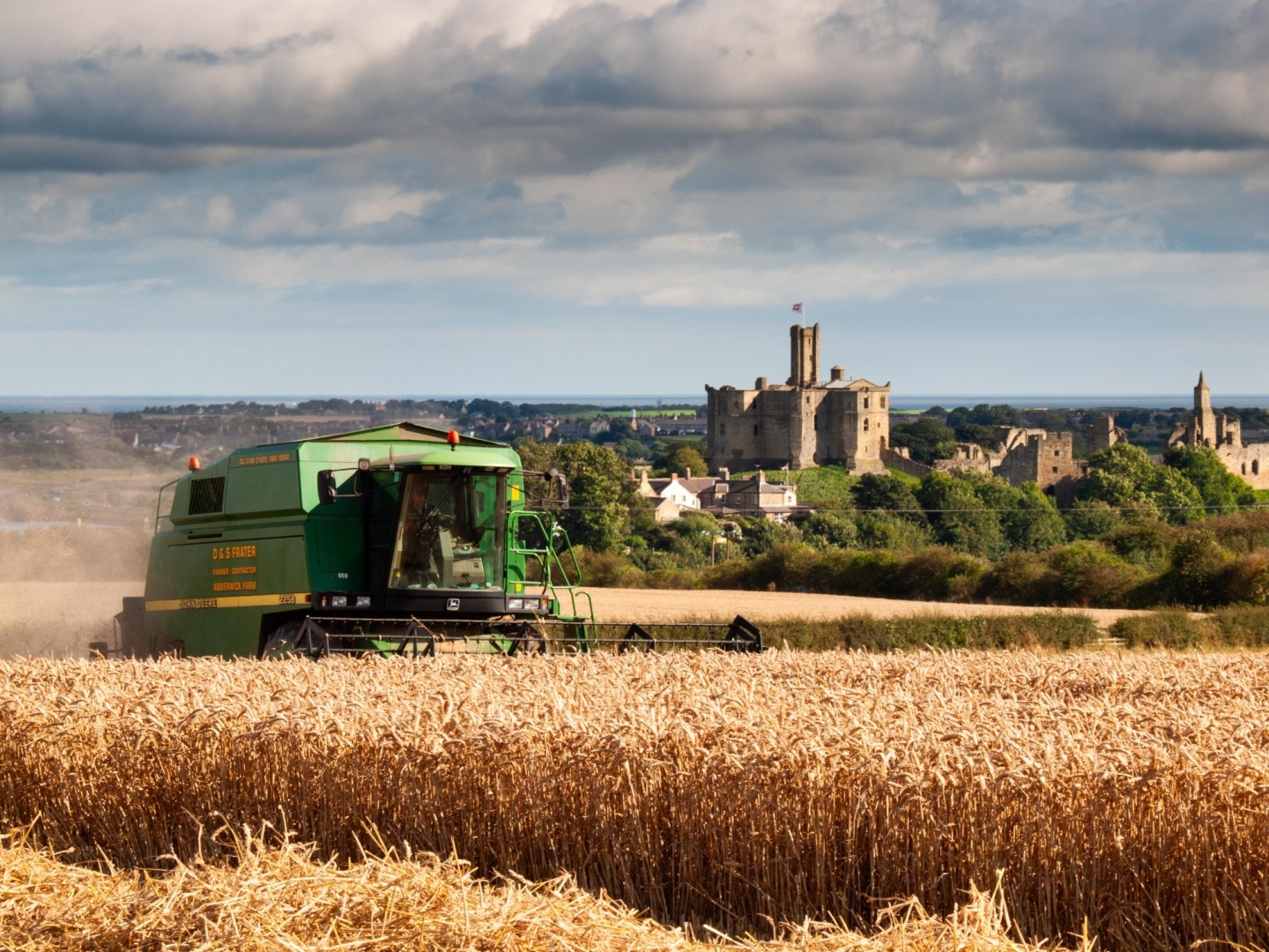 Farmland in front of Warkworth Castle